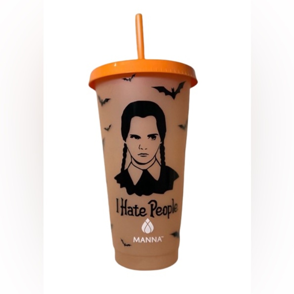 🆕 24oz Manna Color Changing Reusable Plastic Tumbler Cup Lid Wednesday Addams
